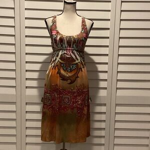 S-Twelve Pre Owned Colorful Patterned Midi Dress with bead’s details.